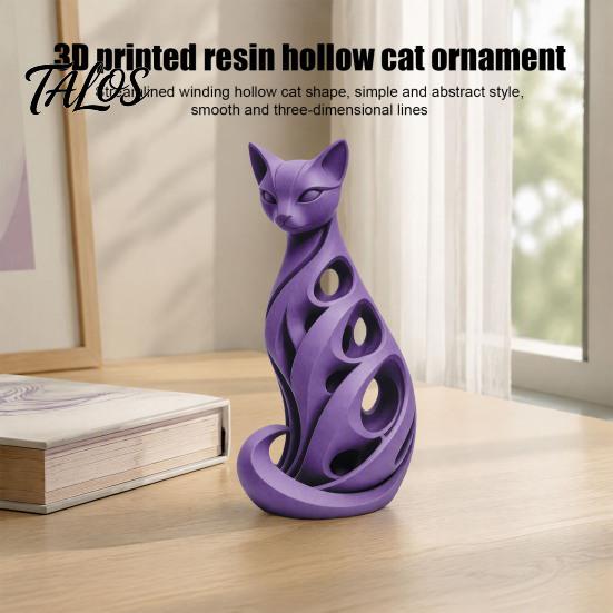 Birthday Presents for Friends 3D Printed Spiral Cat Figurine, Hollow Modern Abstract Sculpture Decorative Figurines Living Room Desk Shelf, Minimalist