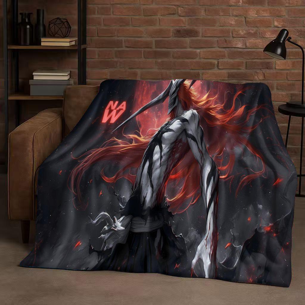Anime Bleach Kurosaki Ichigo Cartoon Flannel Blanket,Ultra Soft Warm Plush Throw for Home Bedroom Bed Sofa Cover Travel Kid Gift