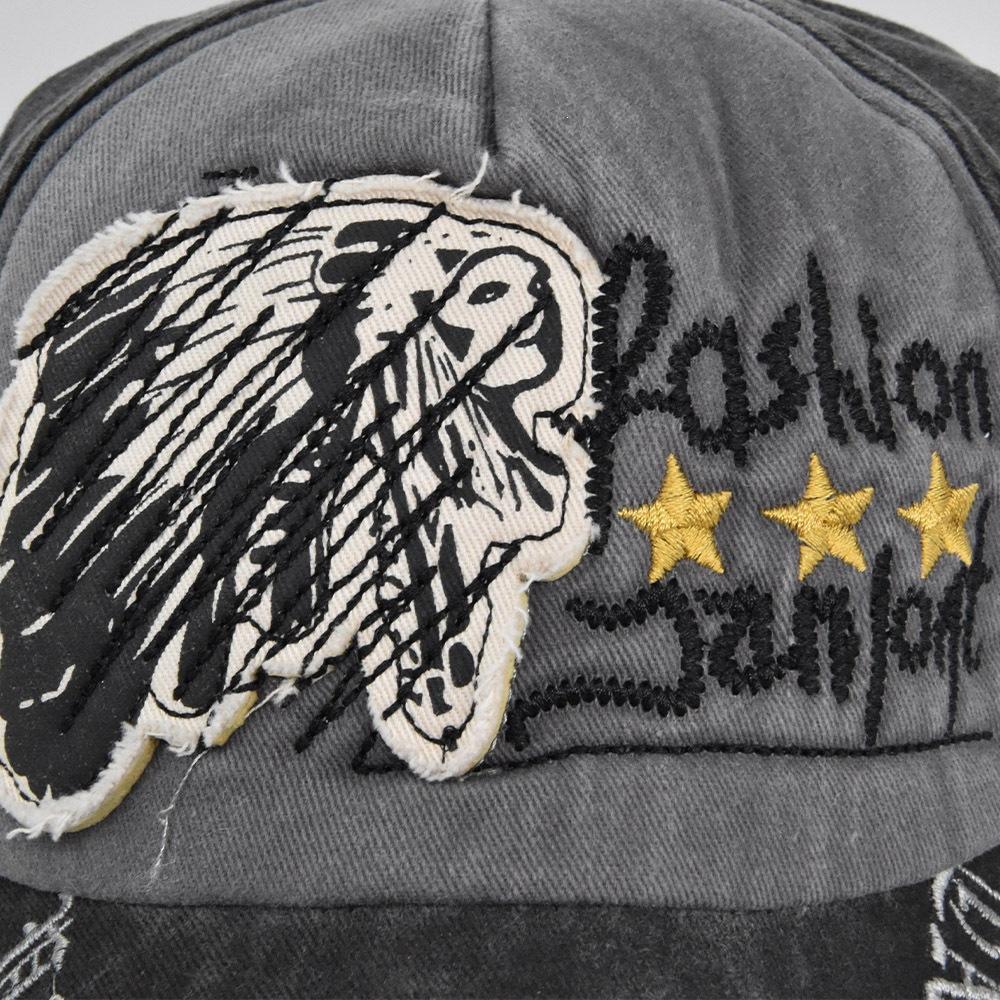 Vintage Skull Embroidered Baseball Cap with Appliqué, Washed and Distressed Visor Cap, Curved Brim Hat