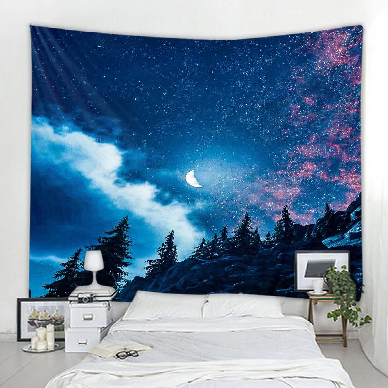 Forest Tapestry Wall Hanging Trees Stars Fabric Tapestry Home Living Room Bedroom Dormitory Decoration