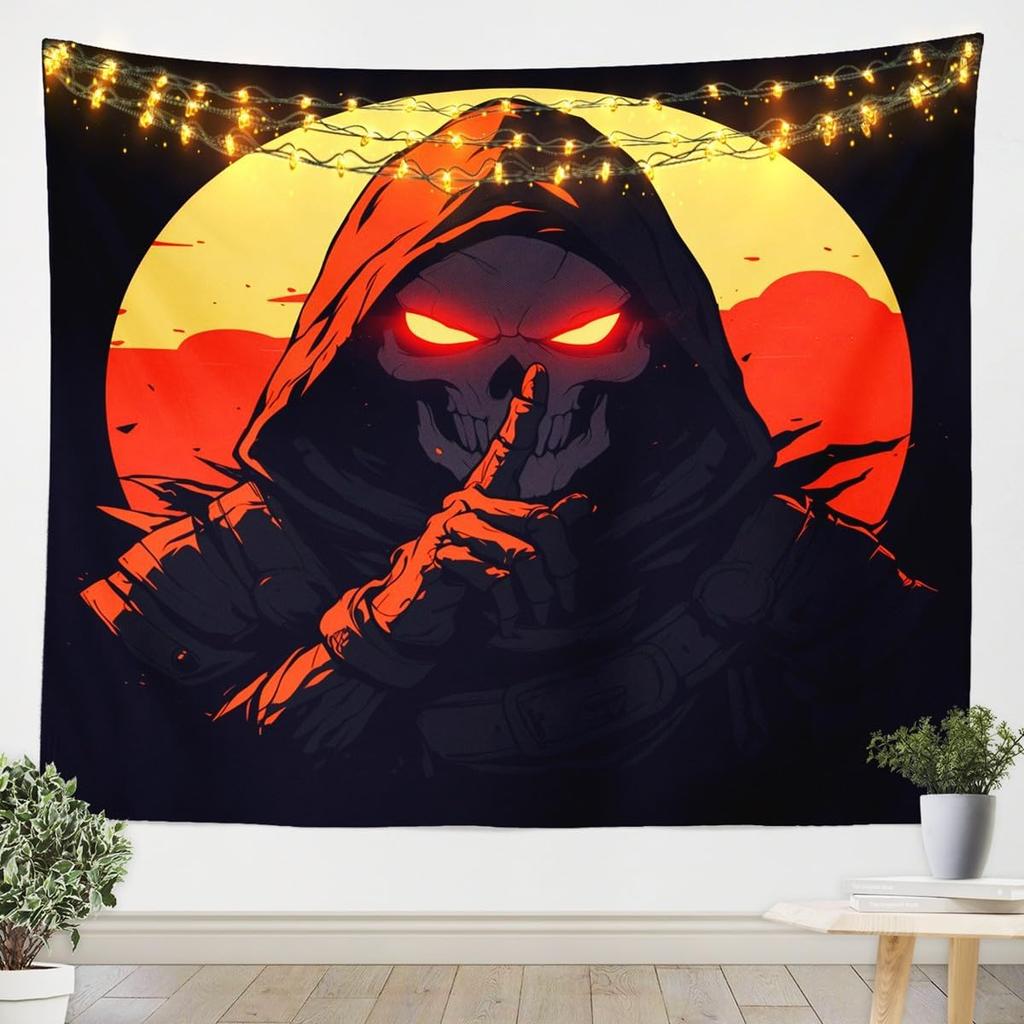 Gothic Skull Tapestry Skeleton Tapesrties Décor Living Room Bedroom Halloween Night Wall Hangings Art Black White Tapestry Wall