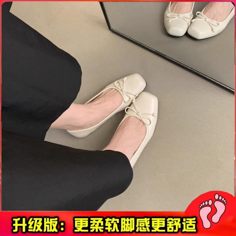 Feenwind sanfte Schuhe Damen Frühling 2025 neue Schleife eckige Zehen flache Sohle Schuhe silber hell Mund Mütze Schuhe