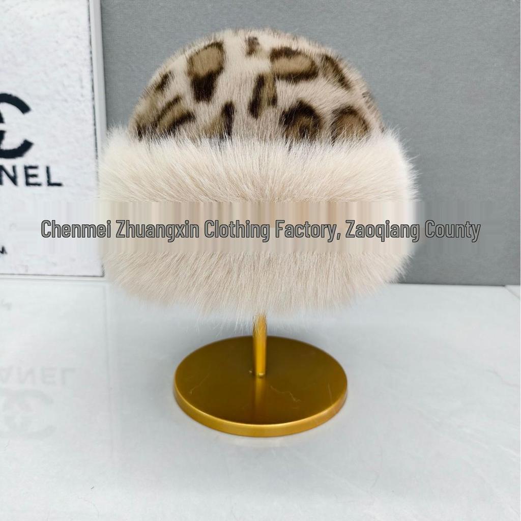 Stilvoller warmer Fischerhut mit Leopardenmuster aus Kunstpelz