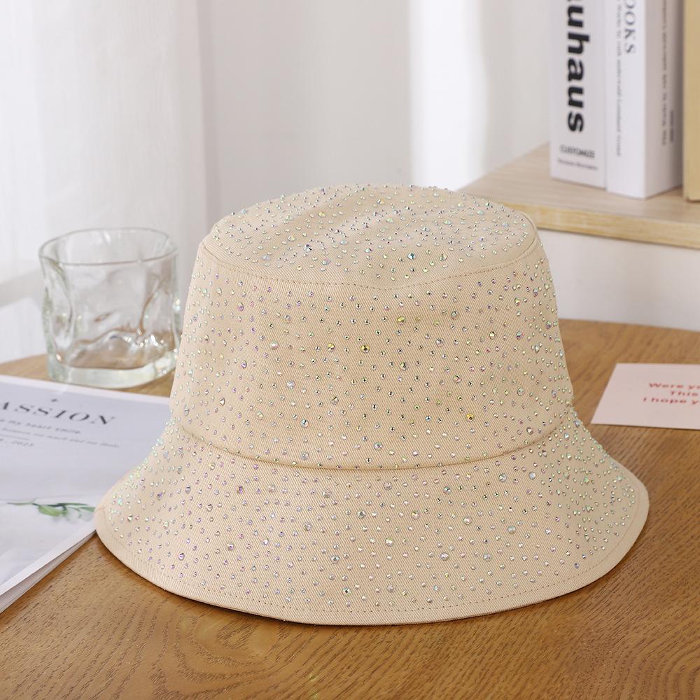 rhinestone fashion trend bucket basin hat solid fishermen hat denim bucket hat women foldable hat sunscreen sunhat wholesale