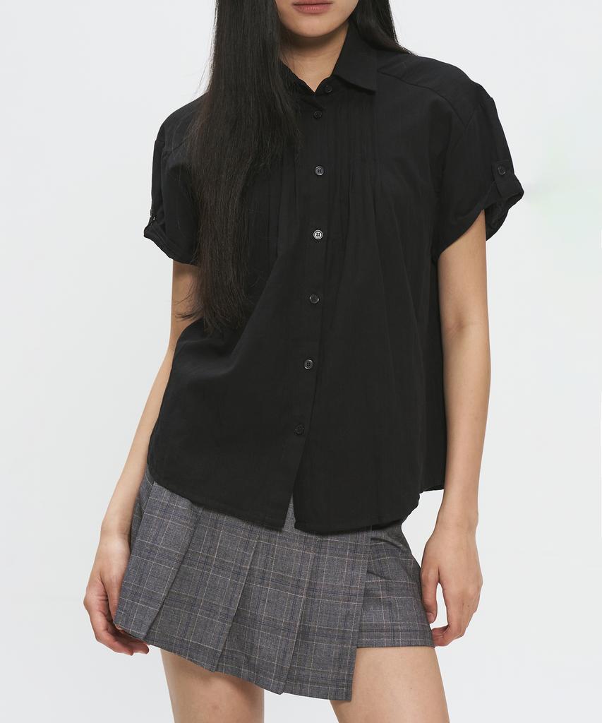 Place Studio Eyelet Point Tab Strap Pleated Layered Mini Skirt _2 Colors