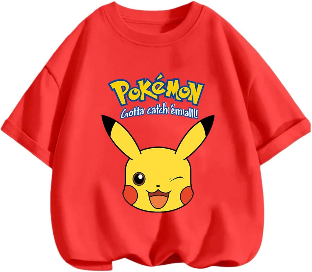 Hot Selling 2026 Kids T Shirt Pikachu Lovely Pattern Soft Comfy Casual School Wear Boys Girls Summer Street Apparel