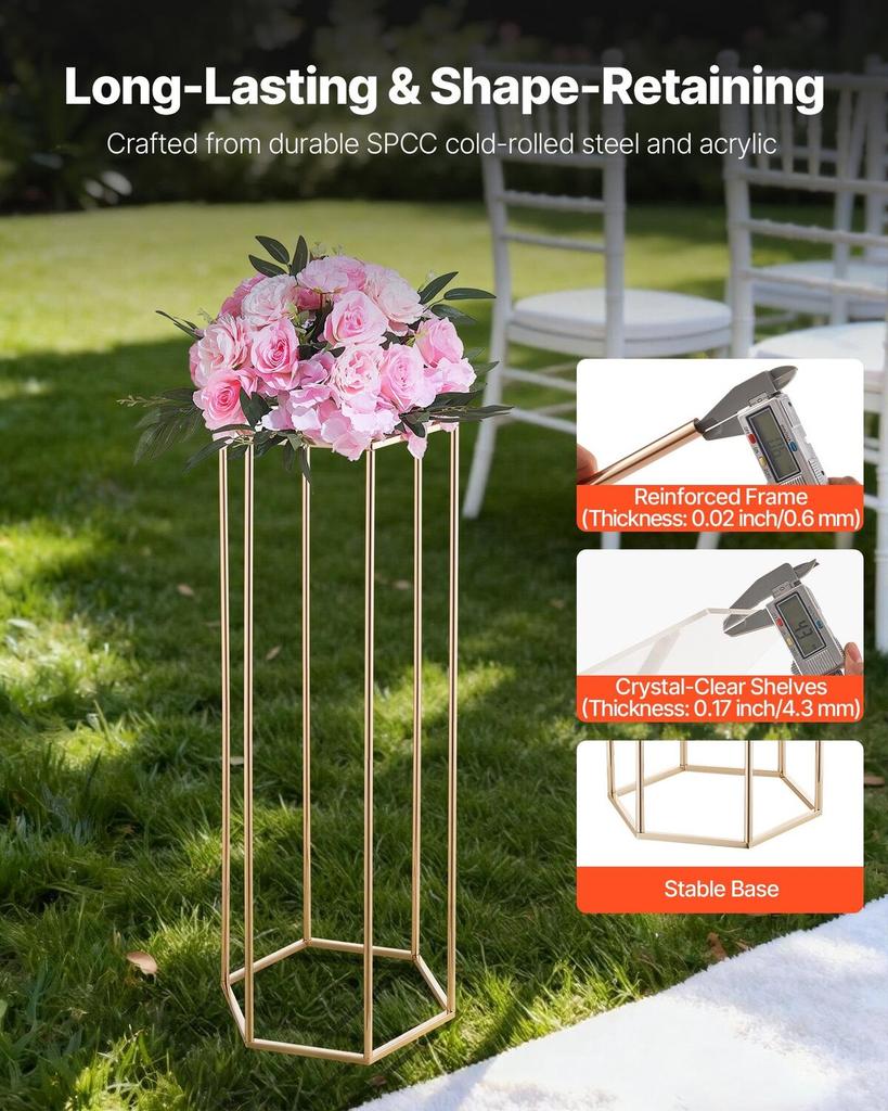 Wedding Flower Stand, 10PCS 80cm Column Flower Stand, Floral Stands with Acrylic Laminate, Hexagonal Cubic Floral Display Rack for Wedding, Party,