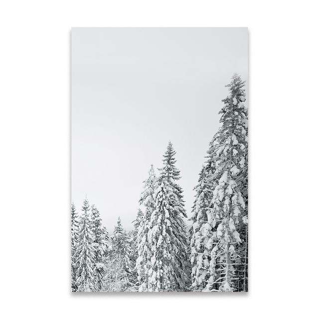 Christmas Posters and Prints Winter Scene Forest Cabin Deer Canvas Painting Nordic Wall Art Print for Home Room Decor No Frame