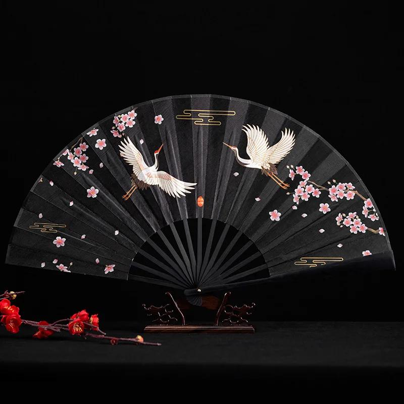 Magpie Hand Held Fan Chinese Folding Silk Fans Sexy Lace Retro Decorative Fan Hanfu Cheongsam Cosplay Japanese Home Decoration
