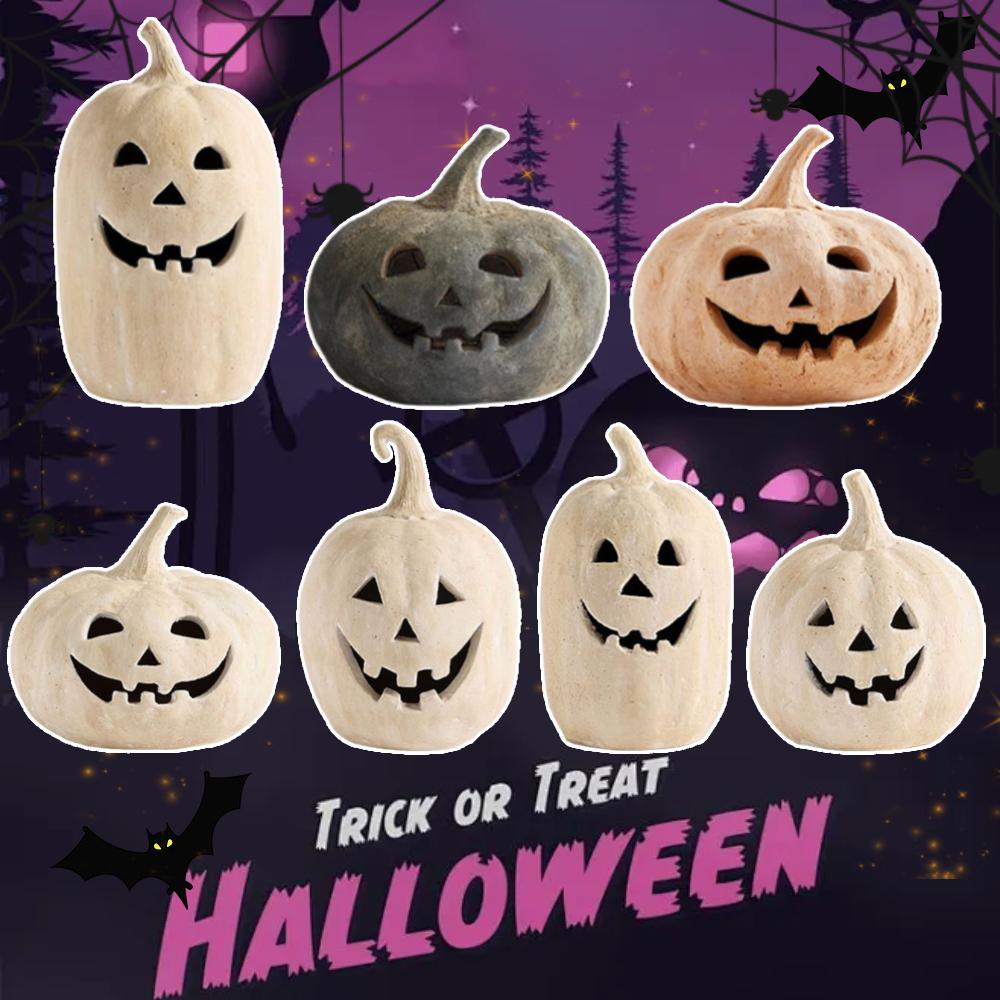 Halloween Pumpkin Lantern Decorative Hand-Carved Pumpkin Table Ornament Handcrafted Jack O Lantern Shade Home Room Decoration