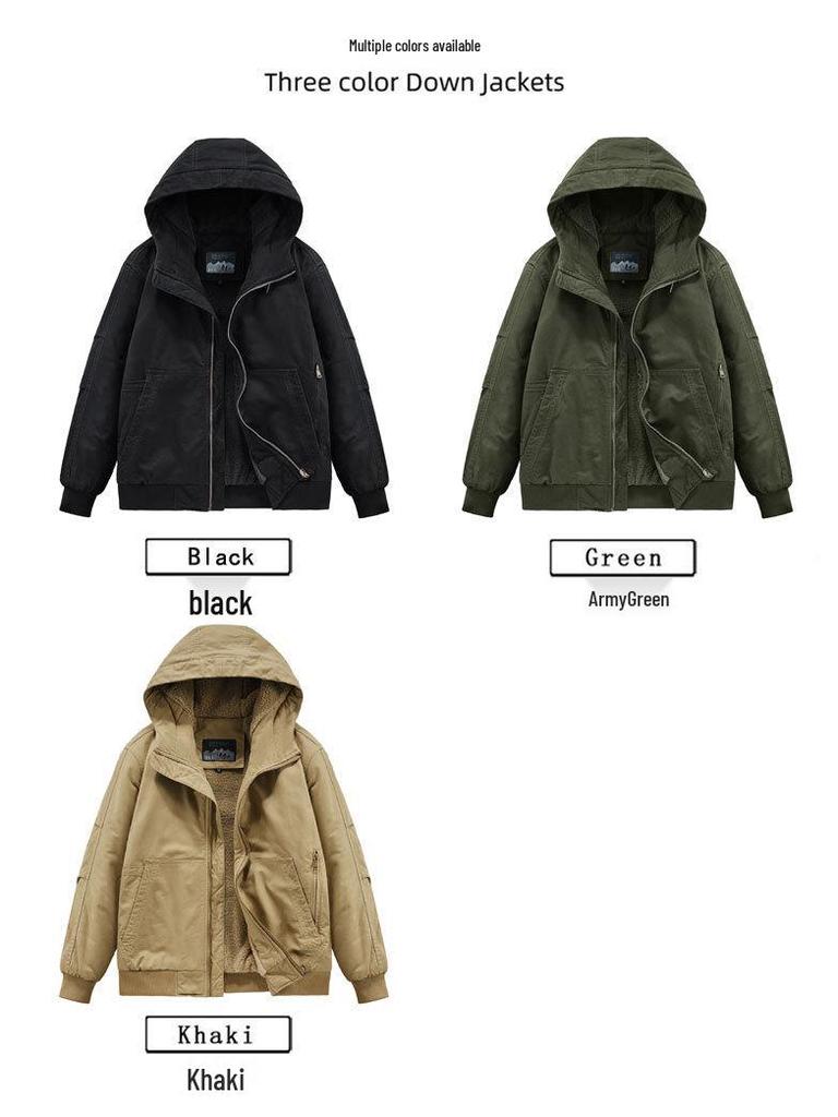 Herrjacka med huva, lös passform, i bomull med fleece - Vinterarbetskläder