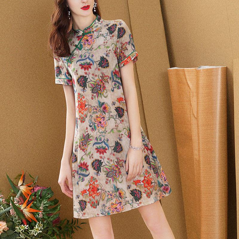 Elegant Summer Qipao Style Silk Dress with Tummy Cover and Stylish Mulberry Silk for Women