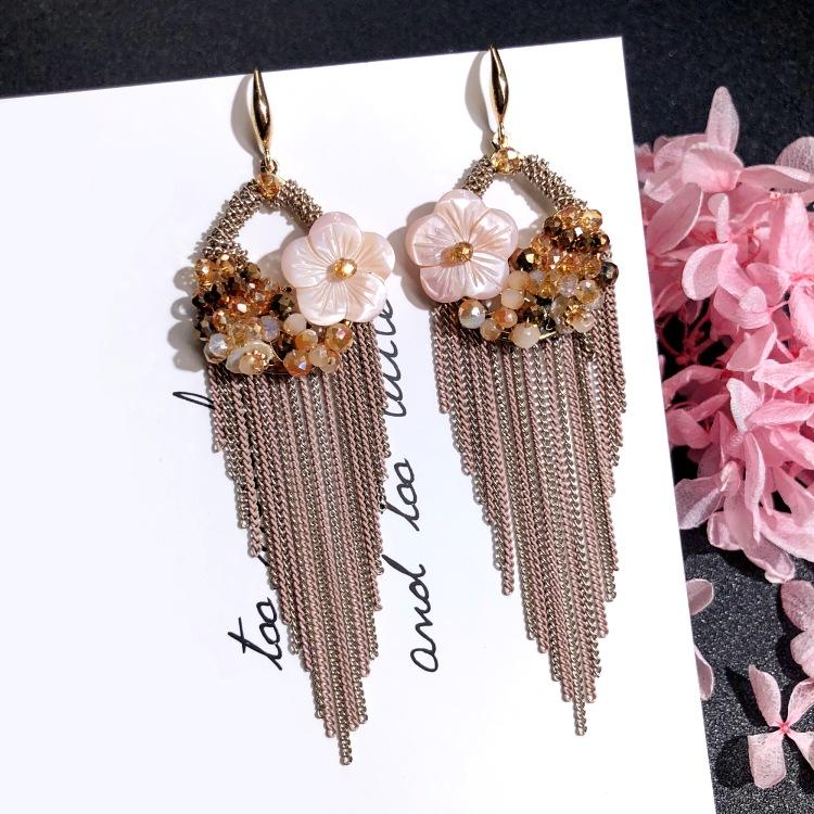 Luxury Retro Handmade Crystal Earrings Femininity Versatile Long Fringed Bride Earrings High-end Ear Jewelry