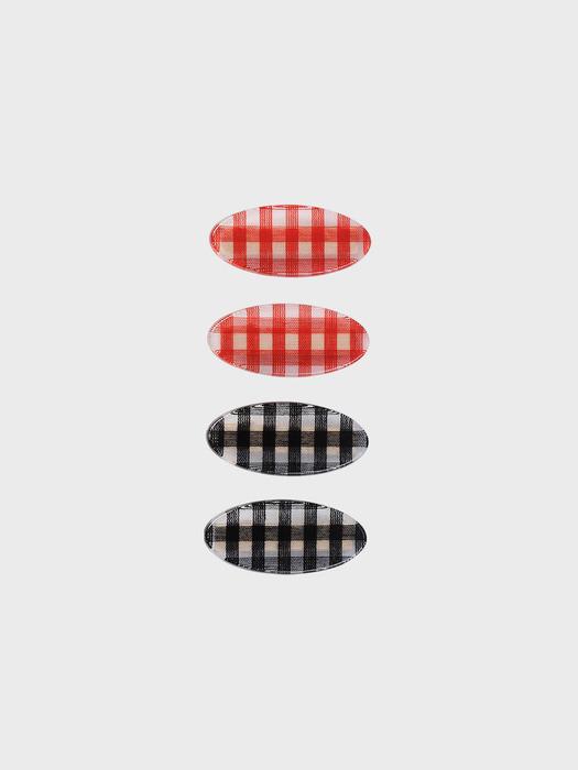 Eireve Petit Oval Gingham Check Hair Clip Set (Red/Black)