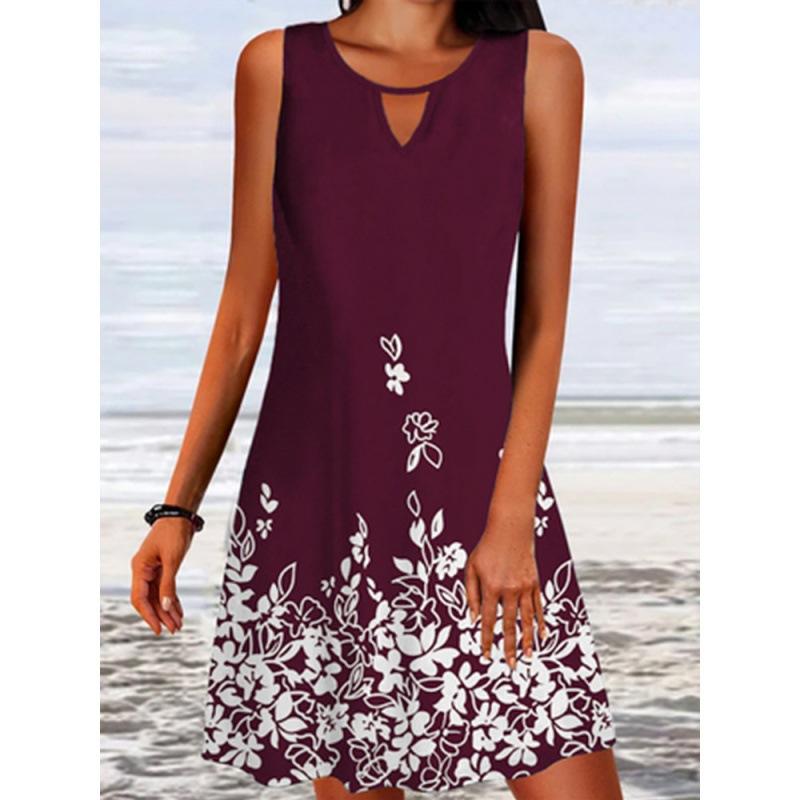Summer Women Loose Print Long Sleeve Skirt Floral Sleeveless Dress