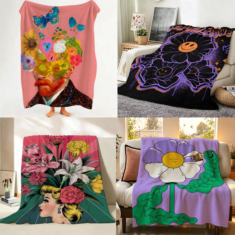 Art F Funny F Floral a Art Throw Flannel Throw Blanket Suitable for Sofa Living Room Bedroom