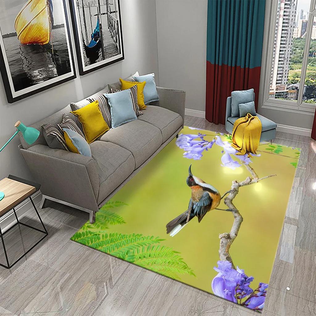 3D Colorful Bird Carpet Cute Birds with Flowers Doormat Rugs for Bedroom Living Room Floor Hallway Mats Bathroom Non-slip Mats