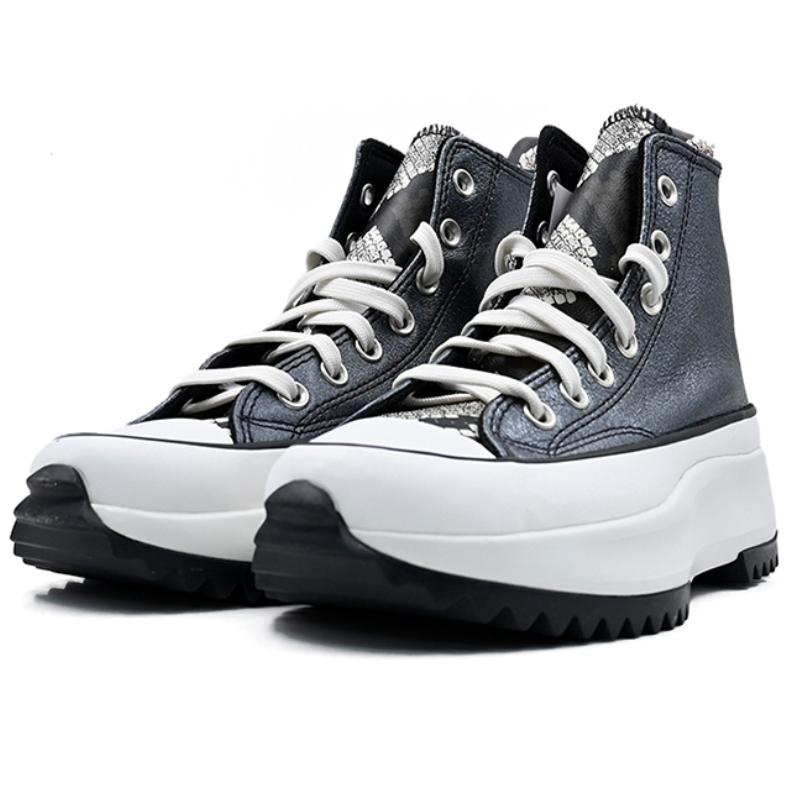 Converse Run Star Hike Leather Cowhide Comfortable & Versatile High-Top Casual Shoes Unisex & Men's & Women Black