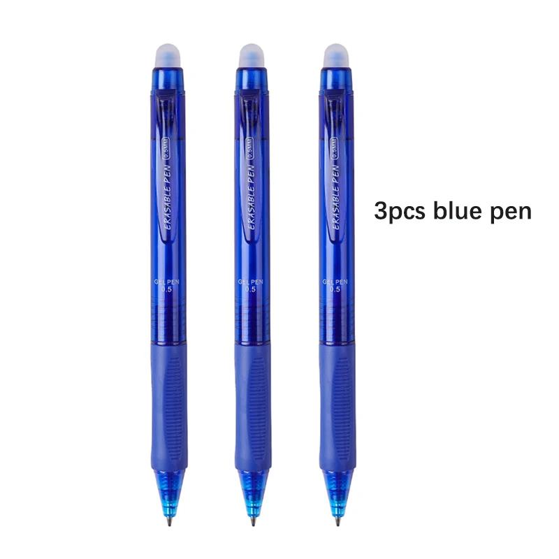 0.5mm High-Capacity Erasable Gel Pen Set Translucent Rod Blue Black Magic Ink Washable School Office Stationery Supplies
