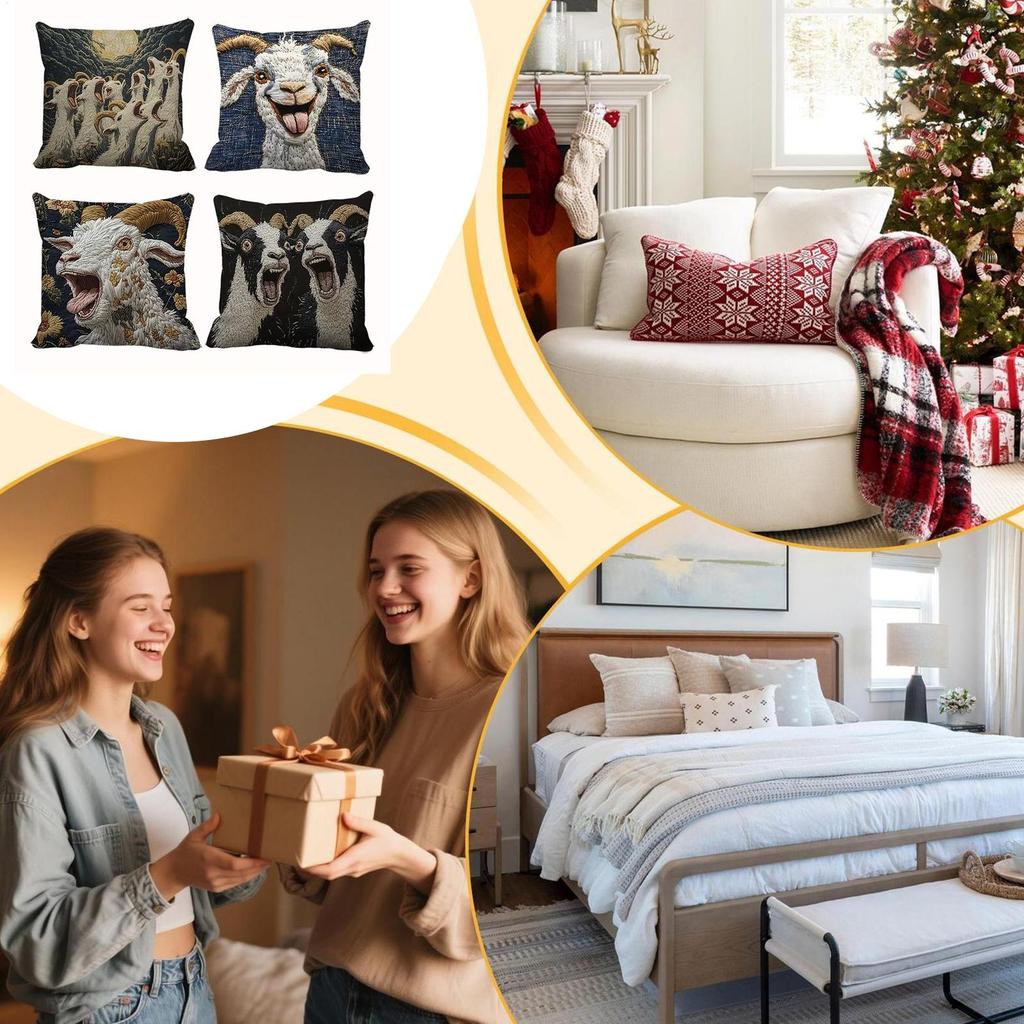 Spooky Goat Face 2D Cushion Cover Nordics Simplicitys Print for Home Office Coffee Shop Car Sofa Pillow Decor One Side Printed