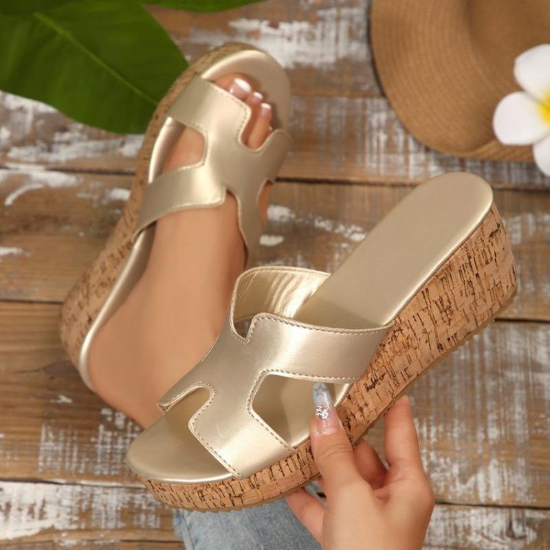 Zomer nieuwe witte sleehak slippers dames, één band met dikke zolen muffin sandalen, verhogende waterdichte tafel sandalen