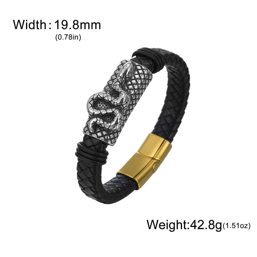 Dreamtimes Retro Stainless Steel Lion Head Steel Woven Leather Rope Bracelet for Women Men Hip-Hop Trendy Jewelry