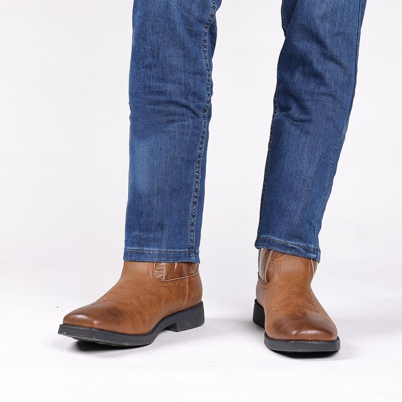 Fashion Retro Handmade Embroidery Men's Boots Classic High Top Leather Boots Mid-calf Western Cowboy Botas Outdoor Knight Boots for Men