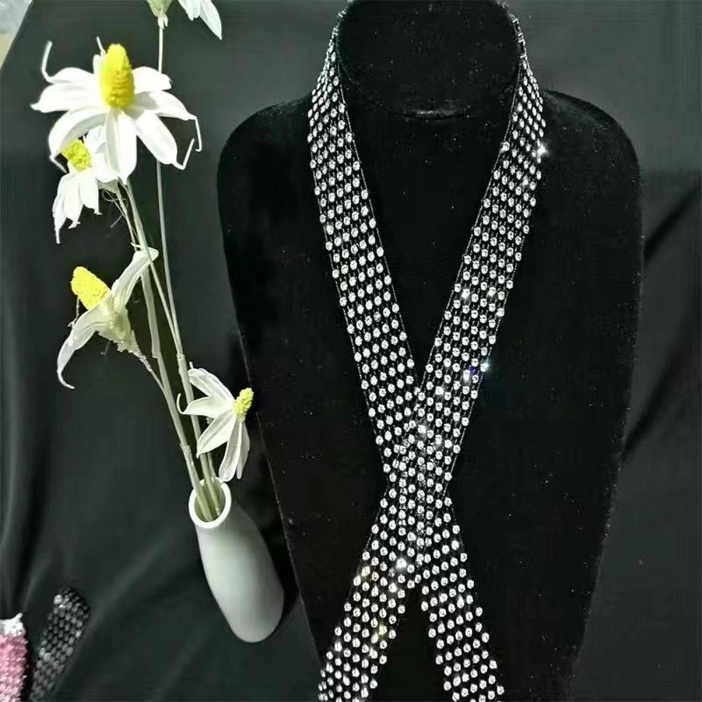 Shiny Necktie 90/130/150cm Dazzling Embellished Tie Lightweight Rhinestone Tie Unisex