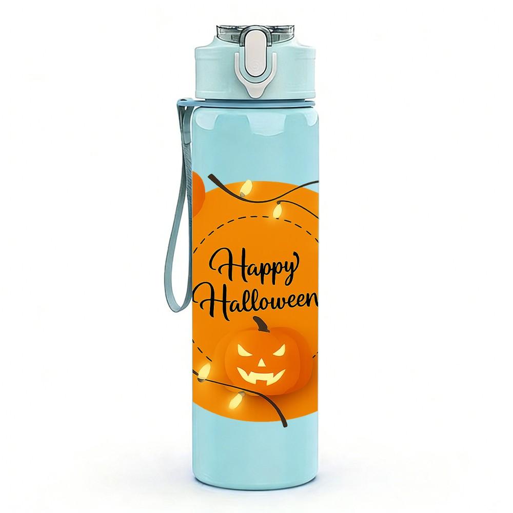 1PC Happy Halloween Pumpkin Text Print 750ml Color Plastic Sports Water Bottle Leakproof Flip Straw Lid Suitable for Sports Office Home Use