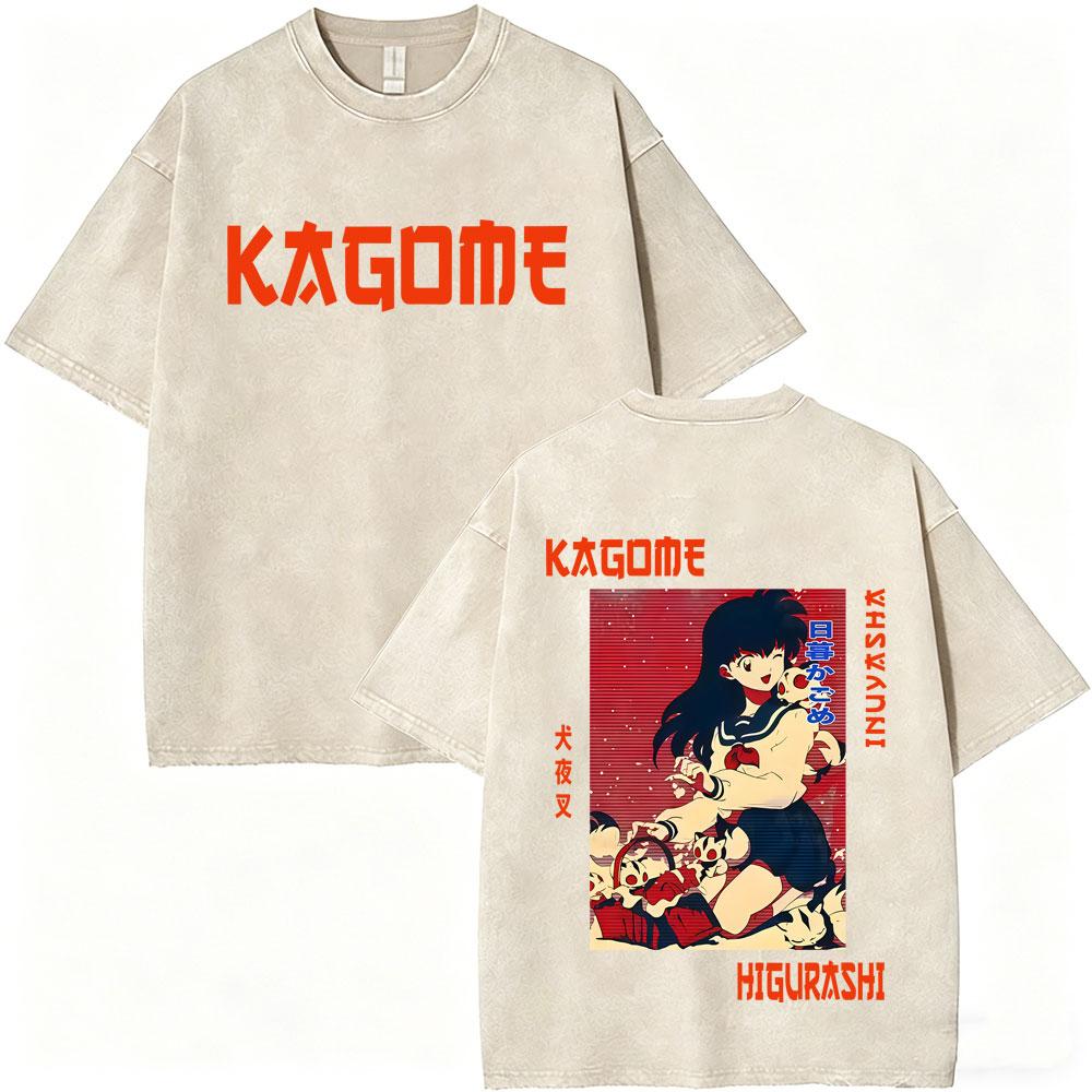 T-shirt Vintage Lavata Anime Inuyasha Sesshomaru Merch Uomo Donna Casual Oversize T-shirt Uomo Divertenti Cartoni Animati Harajuku T-shirt