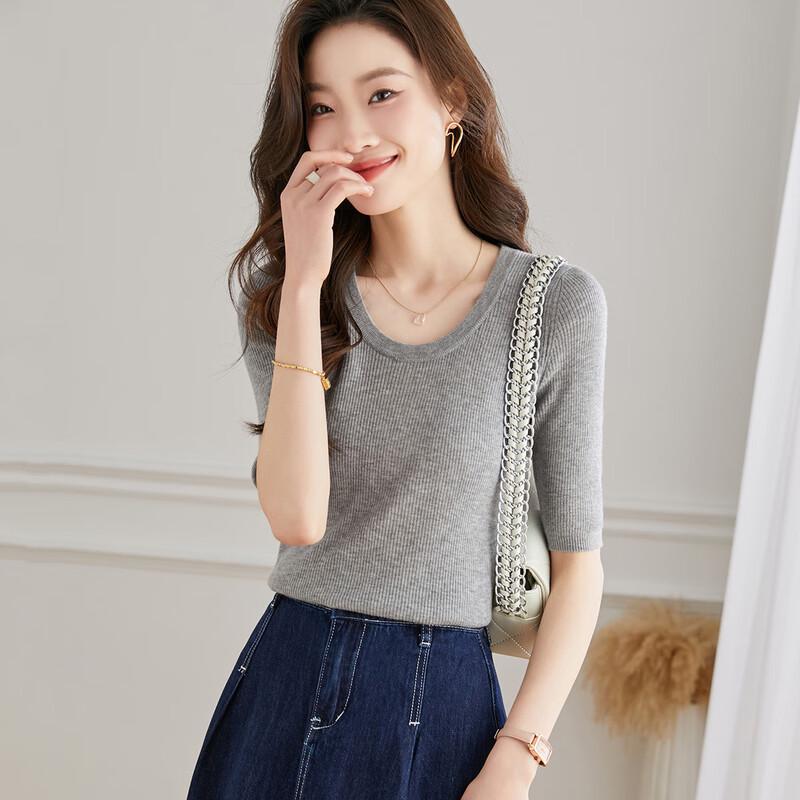 

Women s Ultra-Fine Wool Short-Sleeve Knit Top L