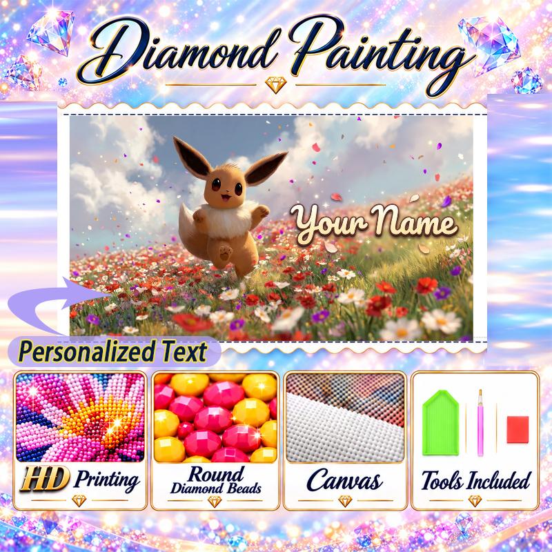 Personalized Eevee Diamond Art Custom Name 5D Diamond Painting Full Drill DIY Craft