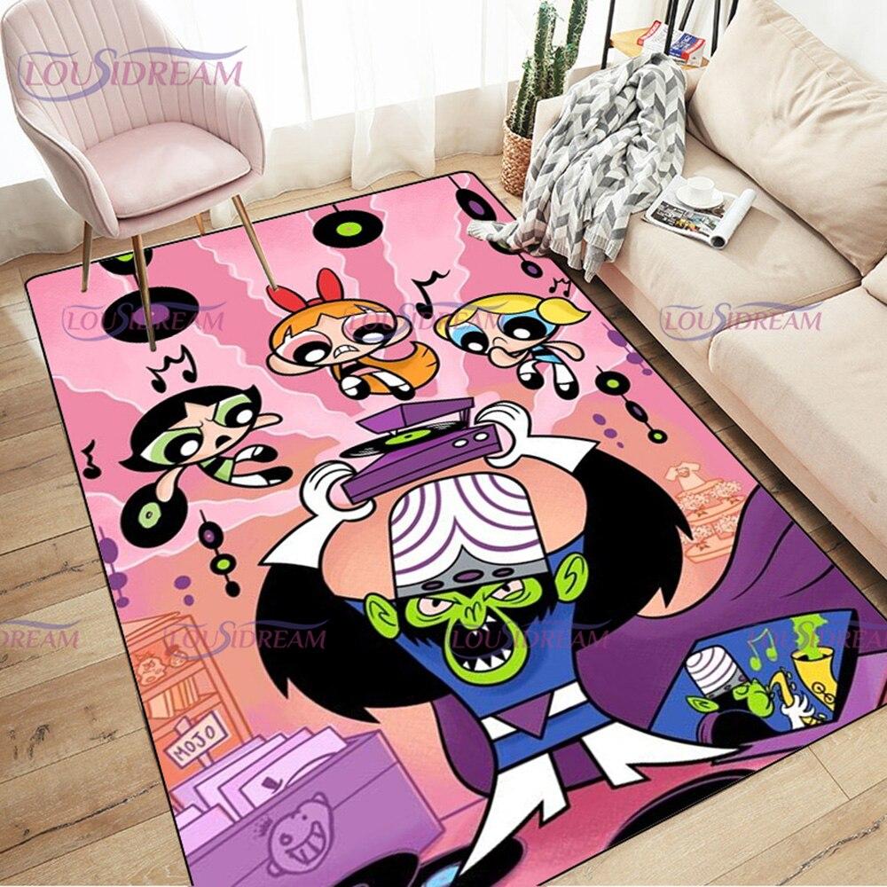 Alfombra de dibujos animados con estampado de Chicas Superpoderosas, decoración para sala de estar y dormitorio, alfombra antideslizante para baño, felpudo para suelo en el pasillo