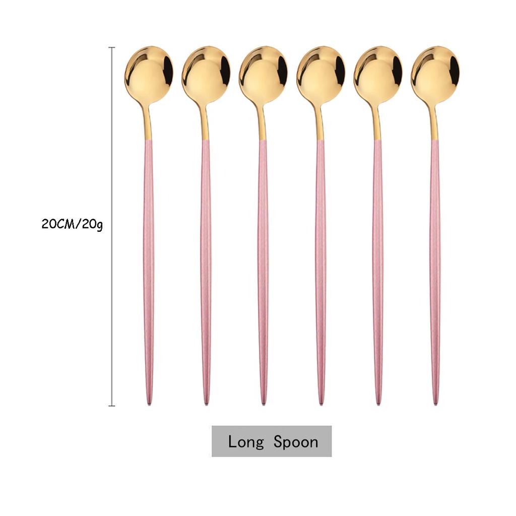 6 adet/takım renkli uzun saplı kaşık yemek takımı suyu kahve karıştırma sofra dondurma kaşığı çatal bıçak kaşık seti mutfak gereçleri