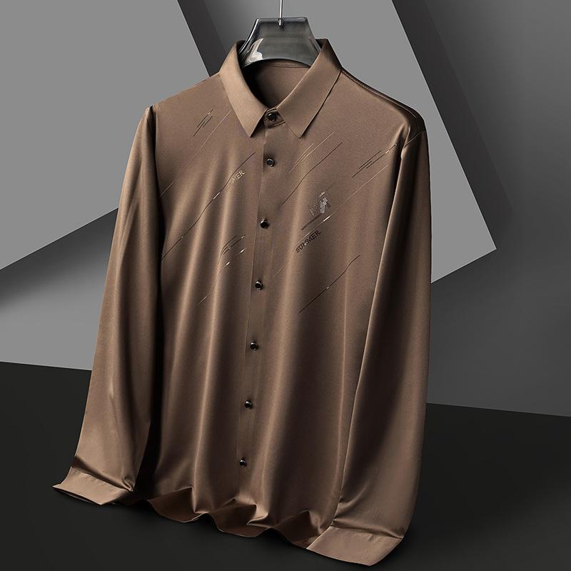 Men's Long Sleeve Shirt Men's Autumn Fashion Korean Version of Middle-aged Casual All-match Seamless Elastic Shirt Men