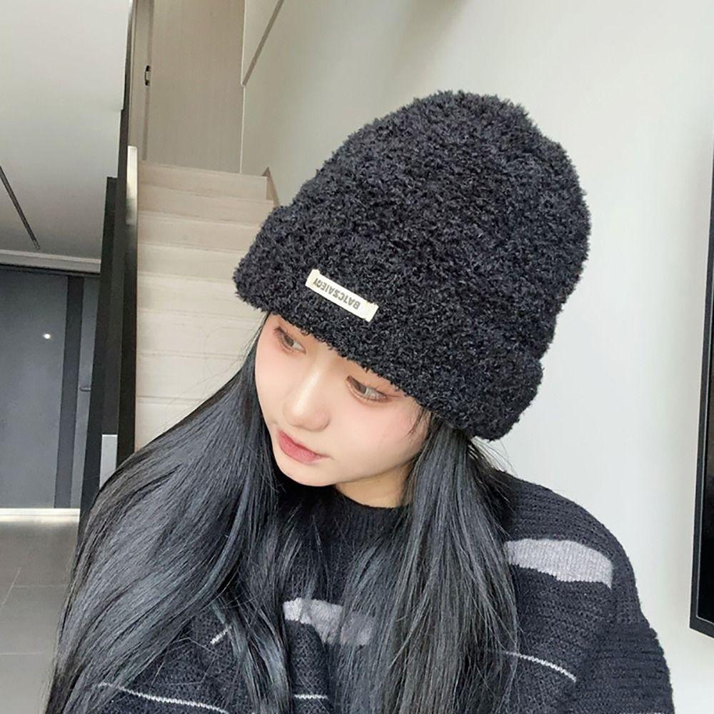 

Thickened Knitted Hat Ear Protection Bonnet Caps Fashion Plush Hat