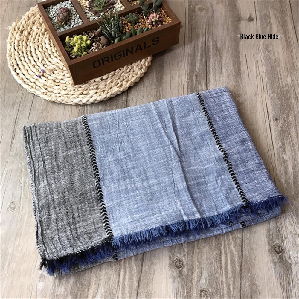 Korean Style Cotton & Linen Patchwork Scarf for Women - Solid Color, Tassel Shawl, Elegant & Easy-to-Match Neck Warmer for Early Autumn