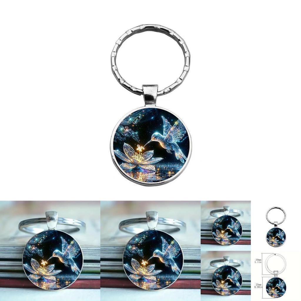 Moderne minimalistische Kolibri und Blume Anhänger Schlüsselanhänger aus Glasmaterial für Geschenke und Partydekoration