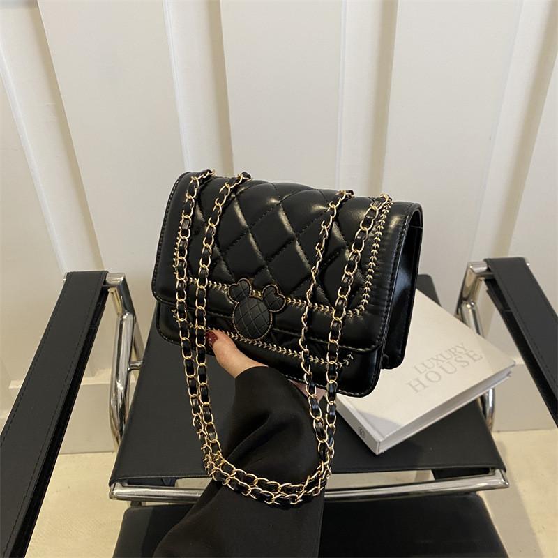 Stylish Commuter Crossbody Bag With Quilted Chain For Trendy Daily Use чёрный