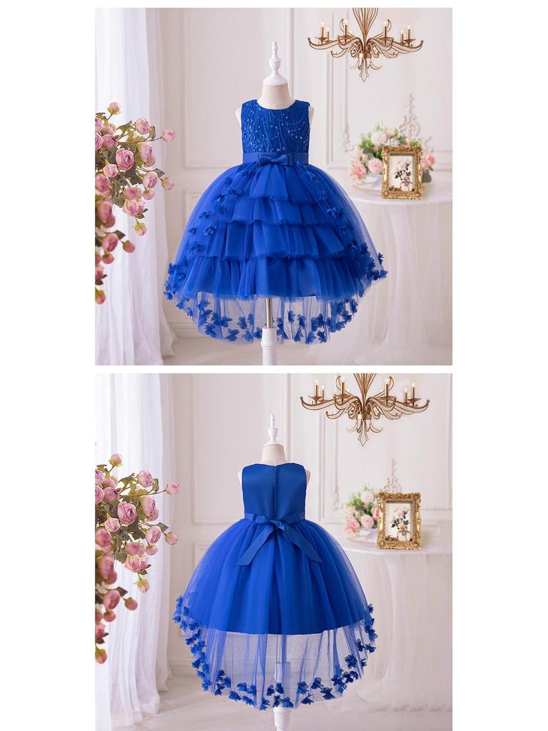 New Puffy Bridesmaid Girl's Dress with Layered Butterfly Design - Princess Evening Gown for Weddings or Festivals