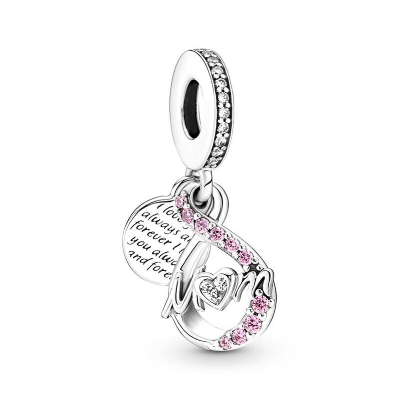 925 Silver-Plated Charms Jewelry Gift Sparkling Pink Air Balloon&Cherry Blossom Dangle Bead Fit Original Silver Bracelet