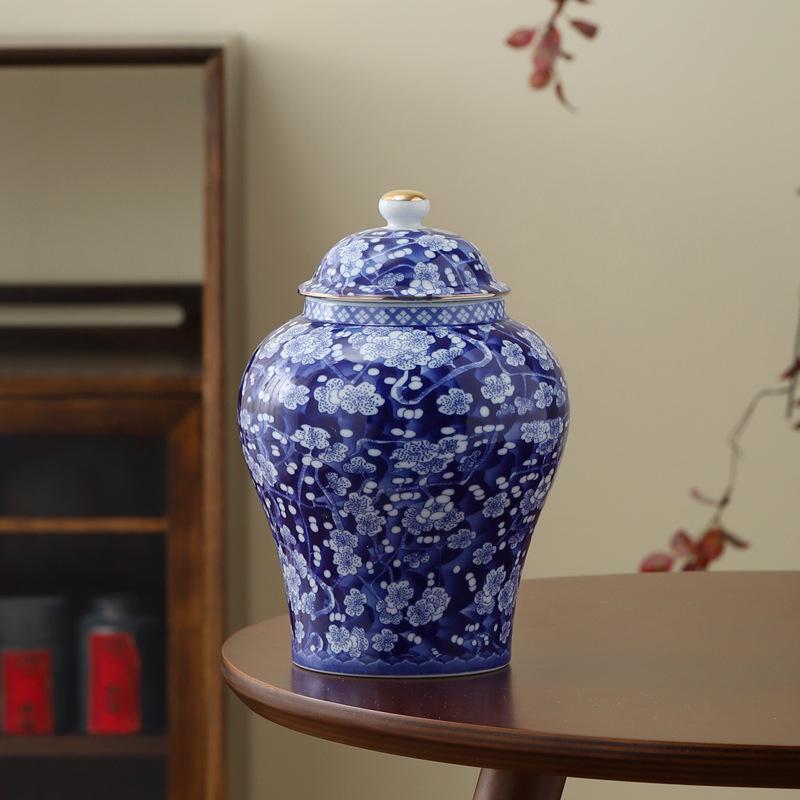 1300ML Ceramic Tea Pot Household Moisture-proof Sealed Pot Tea Container Living Room Coffee Table Desktop Decorative Ceramic Pot