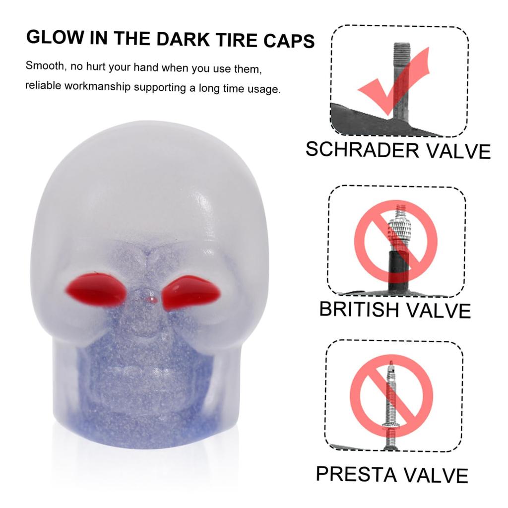 Anneome 4 Pcs Light Up Tire Pneumatic Caps Dust Caps Car Truck Motorcycle Skull Design