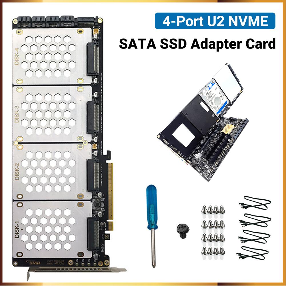4-Port NVMe Interface PCIe X16 Conversion Card Motherboard Support PCIe X4x4x4x4 Bifurcation with LED Indicator for PC