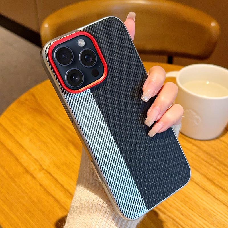 For iPhone 16 Pro Max Case Camera-Style Carbon Fiber Texture Leather+PC Phone Cover