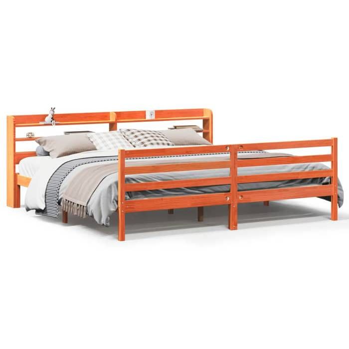 VidaXL Cadre de lit et tête de lit cire marron 200x200 cm bois de pin, lit, meuble de chambre à coucher, lit en bois, lit 3306667