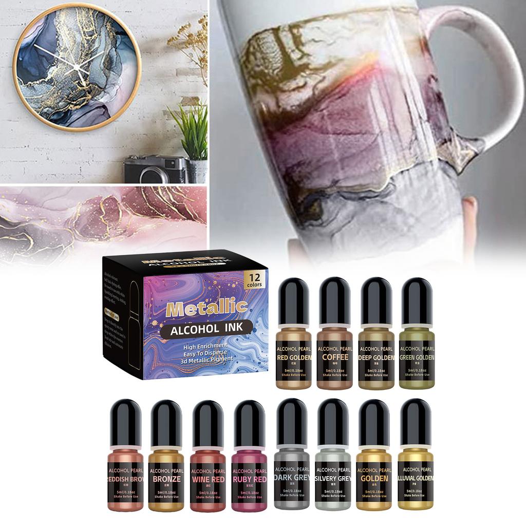 Metallic Alcoholinkt Set 12 Kleuren voor Epoxy Resin Kunst en Schilderen Geconcentreerde Glans Kleurstof voor Creatieve DIY Projecten