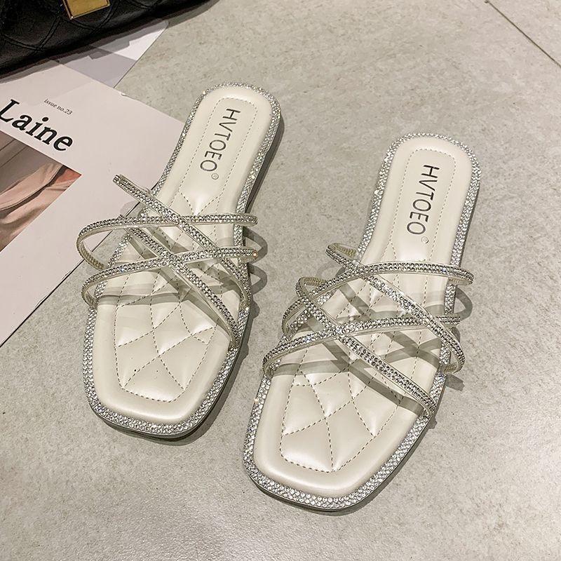 

Rhinestone sandals women s summer new versatile fashion flat-bottomed slippers jelly shoes 40