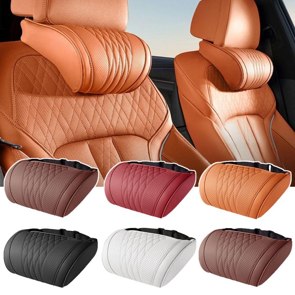 Universal Car Neck Pillow Perforated PU Leather Automotive Head Support Car Interior