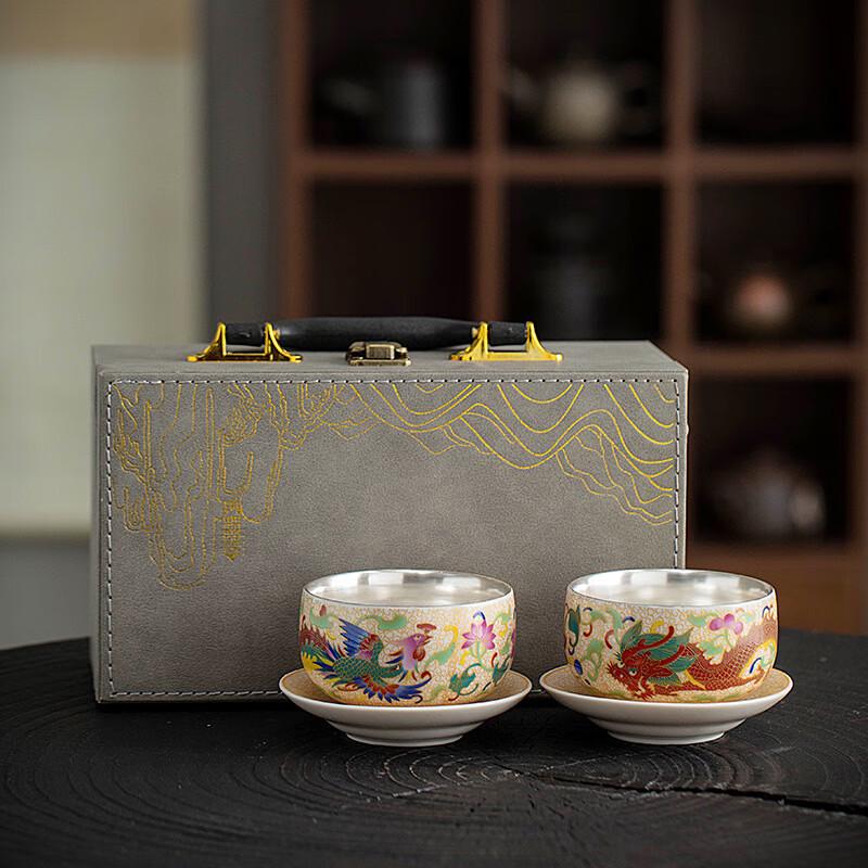 Chaxun Dragon & Phoenix Gold Filigree Ceramic Tea Cup